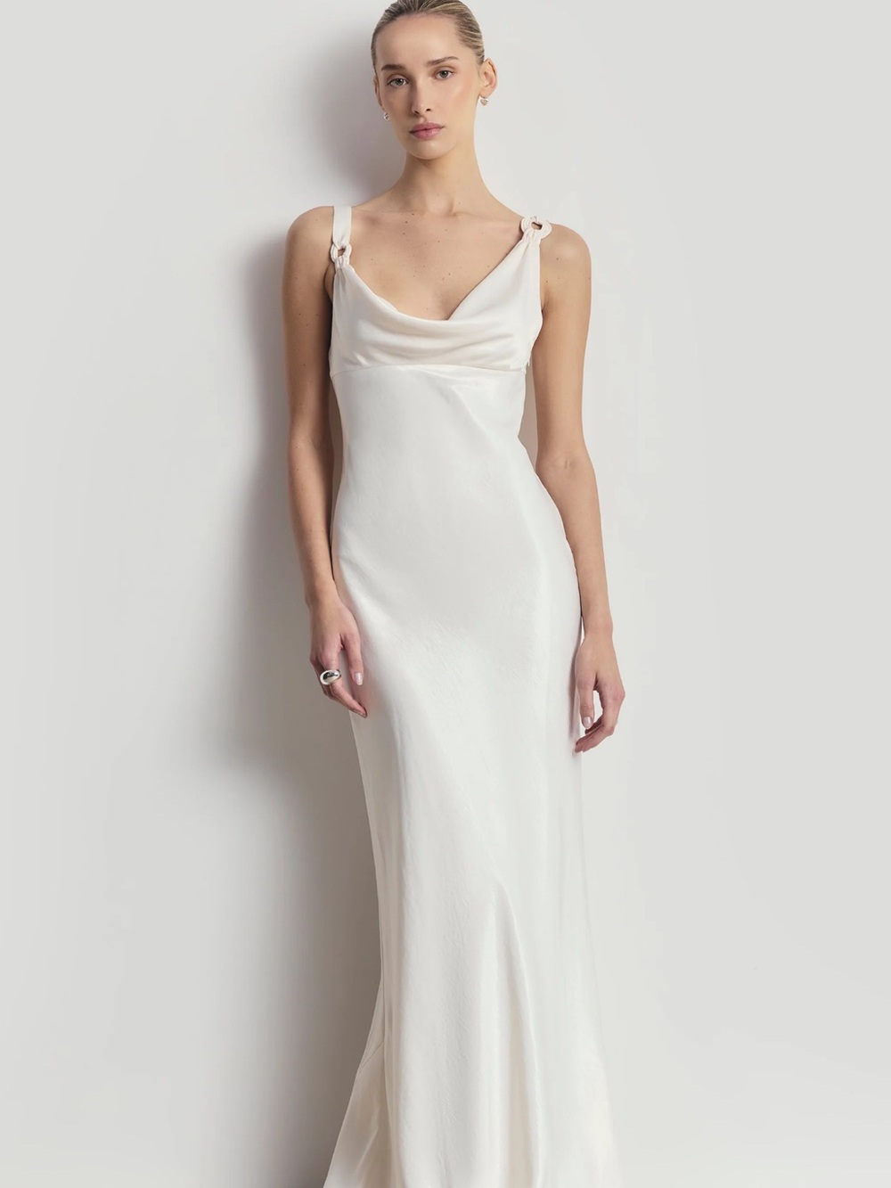 Because Of Alice High Gloss Cowl Neck Maxi Dress in Cream Size Medium Like New